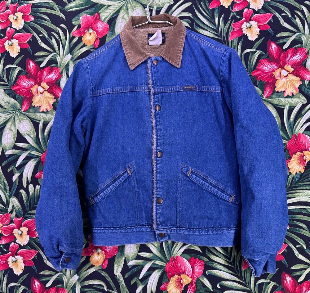 Vintage 1970s Wrangler Demin Jacket Sherpa Faux Fur Youth 36